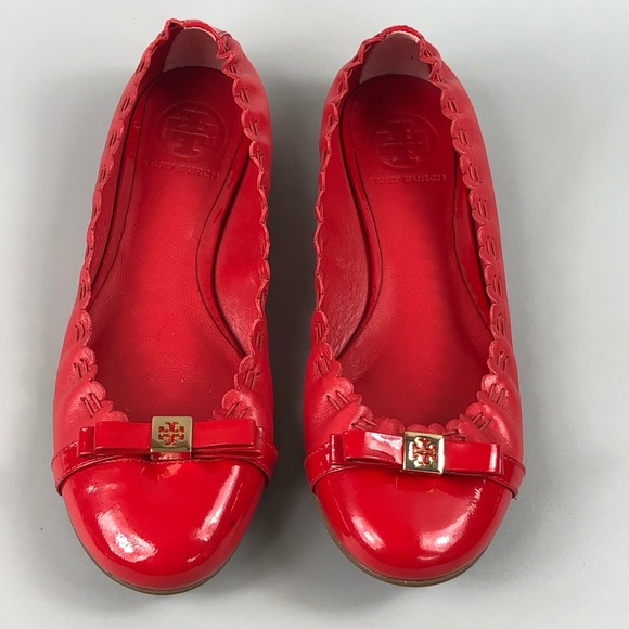 Tory Burch Romy Red Leather Round Toe Ballet Flats Size 7M - Picture 4 of 8